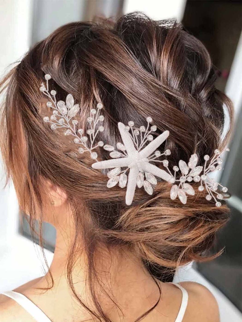 Yean Starfish Bride Wedding Headband Silver Crystal Bridal Headpiece Beach Hair Accessories for Women and Girls