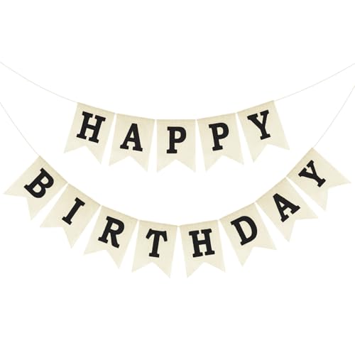 Anwyll Happy Birthday Banner NO DIY Burlap Happy Birthday Banner Sign Happy Birthdays Party Decoration Happy Birthdays Banners Bunting for Women Men Girl Boy Celebration Party Backdrops Black - Image 1