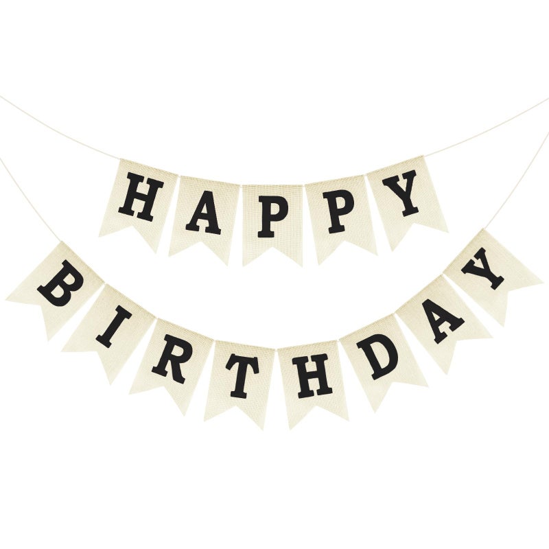 Anwyll Happy Birthday Banner NO DIY Burlap Happy Birthday Banner Sign Happy Birthdays Party Decoration Happy Birthdays Banners Bunting for Women Men Girl Boy Celebration Party Backdrops Black - Image 2
