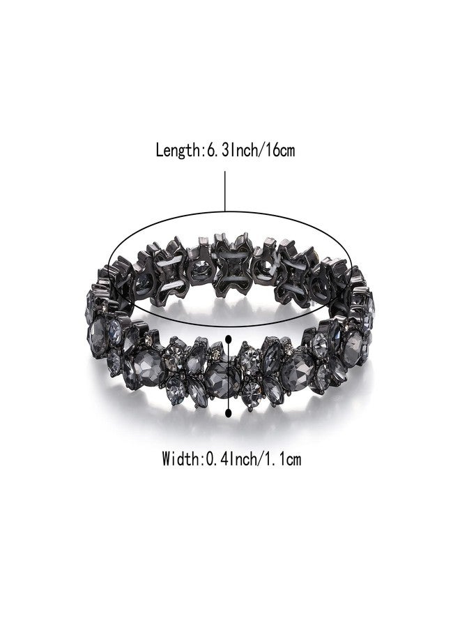 BriLove Stretch Bracelet for Women,Shiny Crystal Marquise-Shape Bracelets for Wedding Party Prom Accessories Grey Black-Tone - Image 4