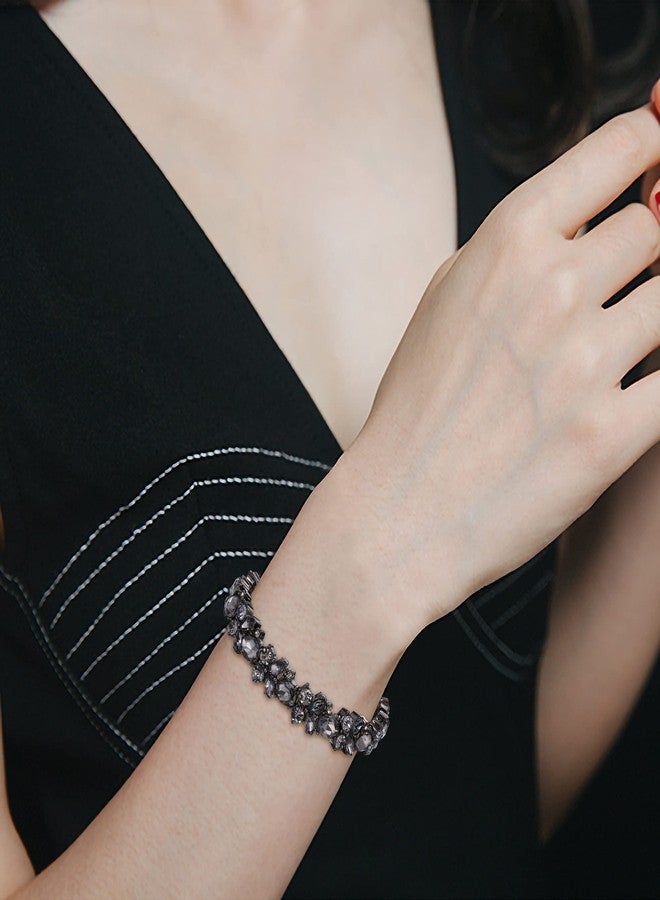 BriLove Stretch Bracelet for Women,Shiny Crystal Marquise-Shape Bracelets for Wedding Party Prom Accessories Grey Black-Tone - Image 2