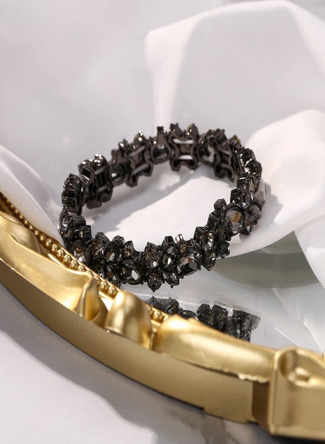 BriLove Stretch Bracelet for Women,Shiny Crystal Marquise-Shape Bracelets for Wedding Party Prom Accessories Grey Black-Tone - Image 3