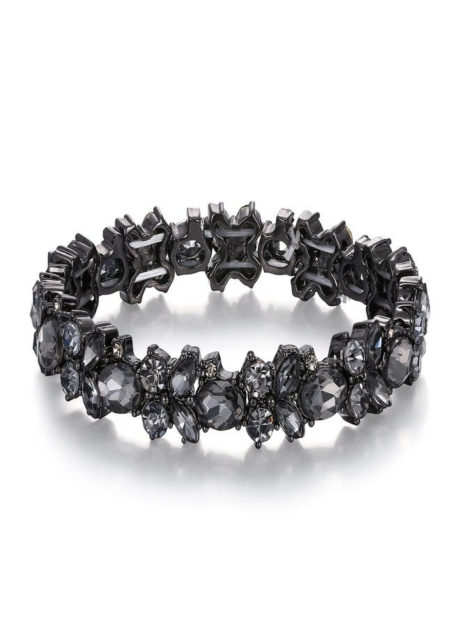 BriLove Stretch Bracelet for Women,Shiny Crystal Marquise-Shape Bracelets for Wedding Party Prom Accessories Grey Black-Tone - Image 1
