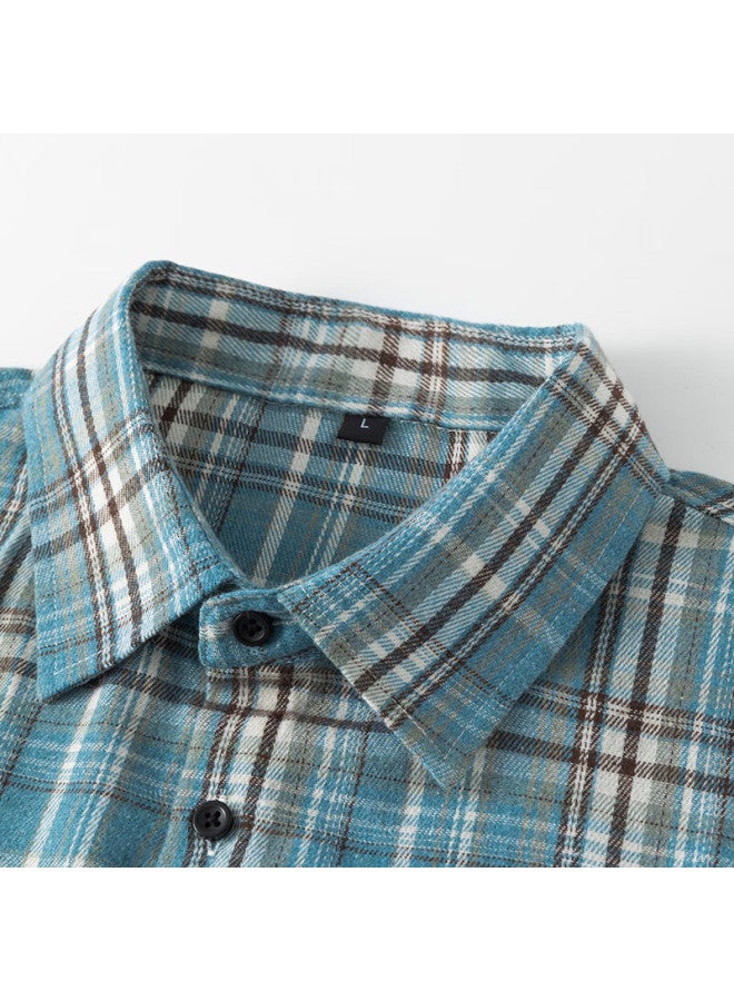 Hipanda Men's Long Sleeve Spring Loose Casual Shirt Trendy Plaid Jacket Men's Deep Blue 3XL - Image 2