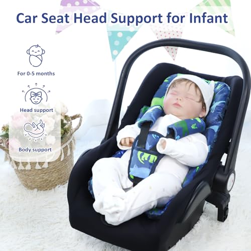 TANOFAR Car Seat Head Support Baby Infant Car Seat Insert for Newborn Girls Boys Soft Carseat Head Support for Infant Newborn Carseat Insert for Car Seats Strollers Swings Bouncer Dinosaur - Image 3