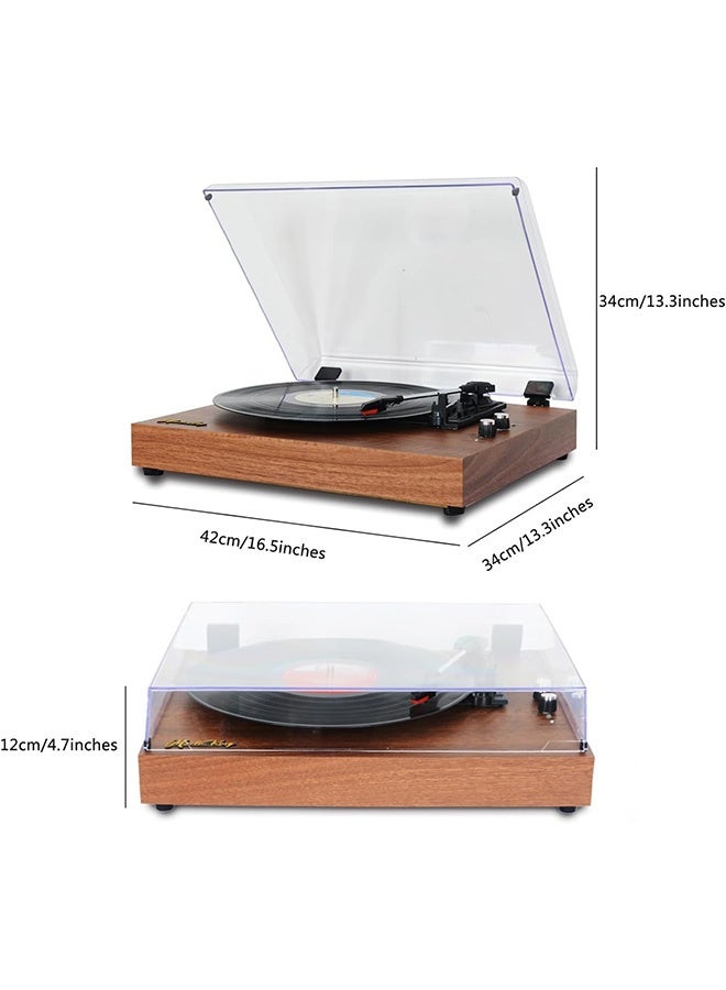 Vinyl Record Player Retro Turntable Wooden Tabletop Vintage Gramophone Compatible with 7/10/12-inch Vinyl Records 33/45/78 RPM Speeds BT5.3 Speaker RCA Output with Acrylic Dust Cover - Image 3