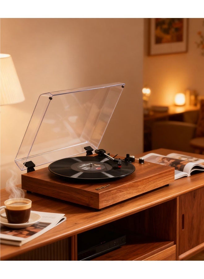 Vinyl Record Player Retro Turntable Wooden Tabletop Vintage Gramophone Compatible with 7/10/12-inch Vinyl Records 33/45/78 RPM Speeds BT5.3 Speaker RCA Output with Acrylic Dust Cover - Image 1