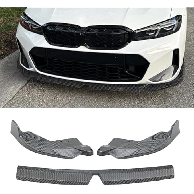 Gear Up Carbon Fiber Printing Front Bumper Lip Compatible with BMW G20 3-Series 330e 330i M340i 320i M-Sport Only 2023 2024 2025 Front Bumper ABS Front Lip Spoiler Splitter - Image 1