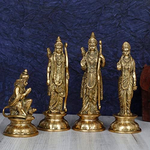 ARTVARKO Brass Ram Darbar Murti Lord Rama Laxman and Sita Religious God Statue Spiritual Home Decor Pooja Temple Shrine Home Décor 9 Inches - Image 1