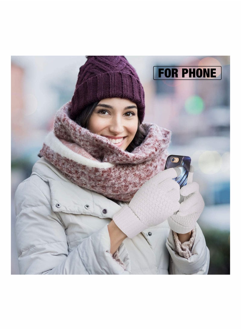 SYOSI - 4 Pairs Women's Winter Touch Screen Gloves Warm Fleece Lined Knit Gloves Elastic Cuff Winter Texting Gloves - Image 1