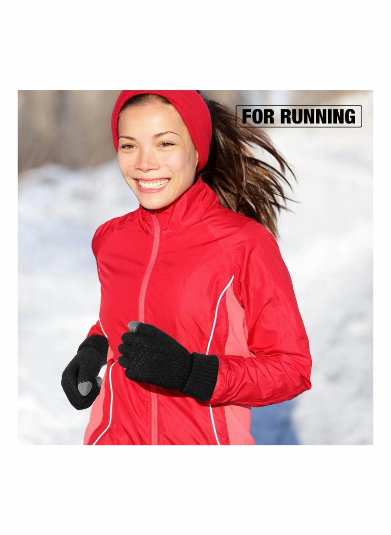 SYOSI - 4 Pairs Women's Winter Touch Screen Gloves Warm Fleece Lined Knit Gloves Elastic Cuff Winter Texting Gloves - Image 1