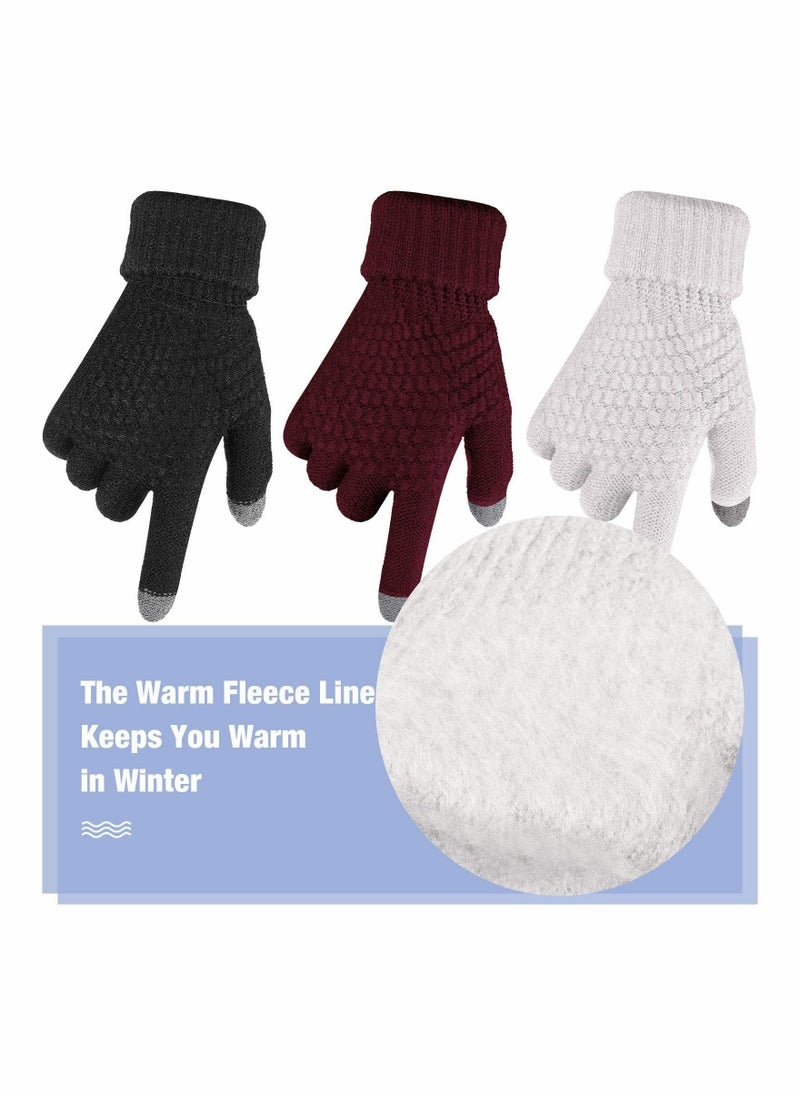SYOSI - 4 Pairs Women's Winter Touch Screen Gloves Warm Fleece Lined Knit Gloves Elastic Cuff Winter Texting Gloves - Image 1