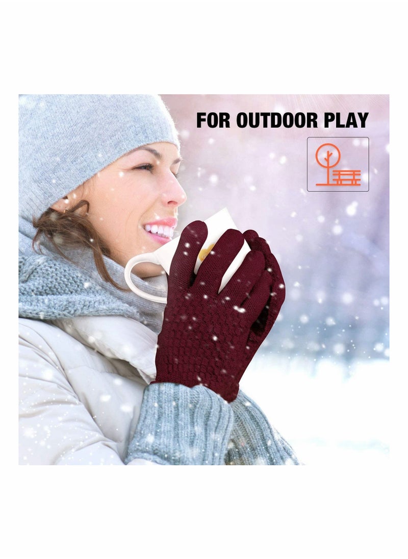 SYOSI - 4 Pairs Women's Winter Touch Screen Gloves Warm Fleece Lined Knit Gloves Elastic Cuff Winter Texting Gloves - Image 1