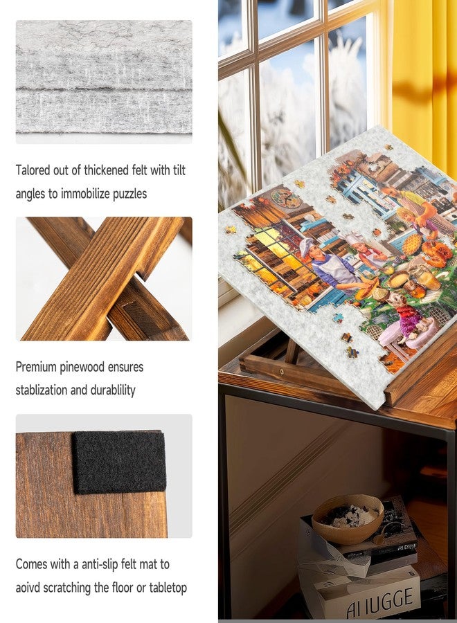 Tektalk Foldable Jigsaw Puzzle Board with 3 Angle Adjustable Bracket/Stand, Lightweight Portable Puzzle Mat Plateau with Wooden Easel, Foldaway Felt Puzzle Table, for Up to 1000 Pieces - Light Gray - Image 4