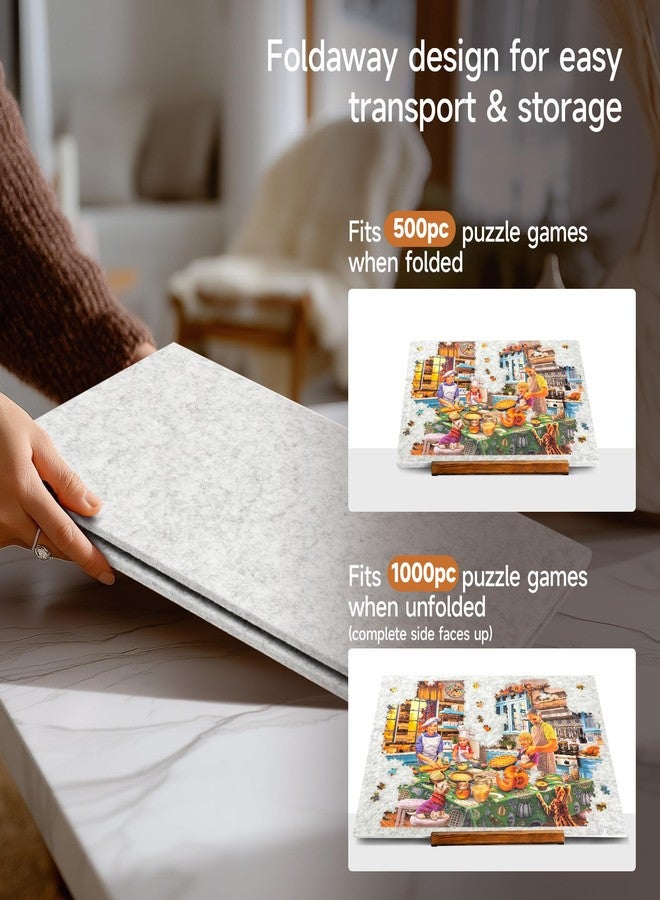 Tektalk Foldable Jigsaw Puzzle Board with 3 Angle Adjustable Bracket/Stand, Lightweight Portable Puzzle Mat Plateau with Wooden Easel, Foldaway Felt Puzzle Table, for Up to 1000 Pieces - Light Gray - Image 2