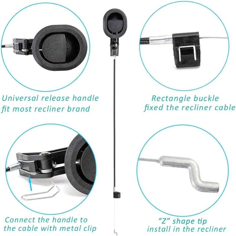 ttmagic 2Pcs Universal Couch Recliner Release Pull Handle 3" by 3.5" Replacement Parts with Cable, Fits Ashley Lazy Boy and Most Recliner Sofa Brands, Exposed Cable Length 4.9" - Image 4