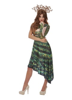 Fancy Dress Medusa Costume Green Dress And Headband Adult Female Size L