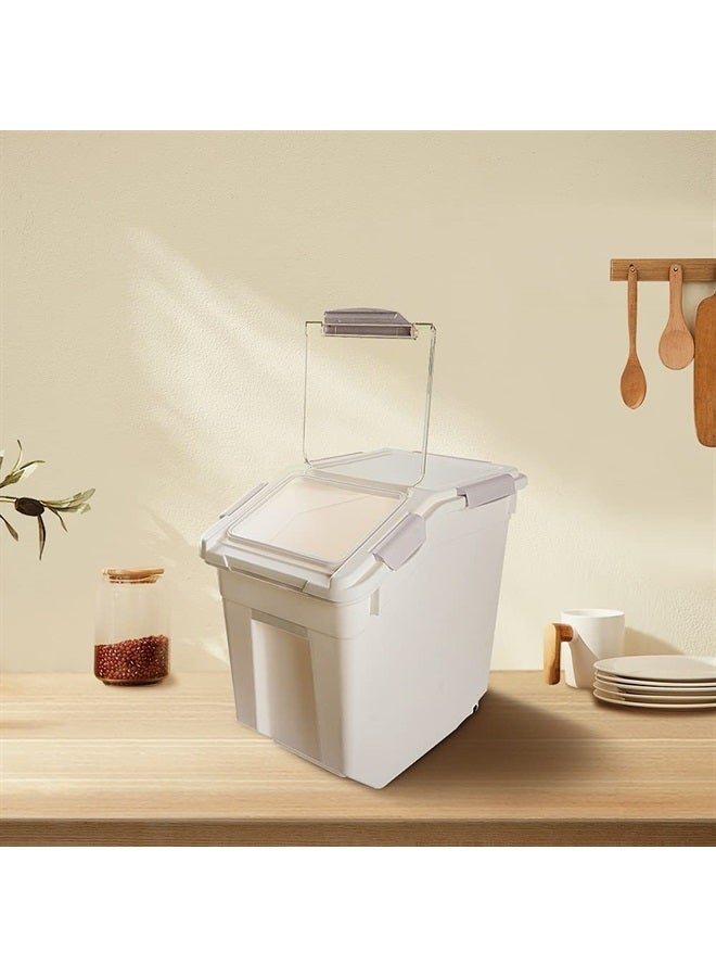 Saim 2 Pcs Large Dog Food Storage Containers Dry Food Dispenser Storage Tank Pet Dog Cat Food Bin with Locking Lid,Measuring Cup,Scoop & Wheels,33 LB Capacity,Grey - Image 2