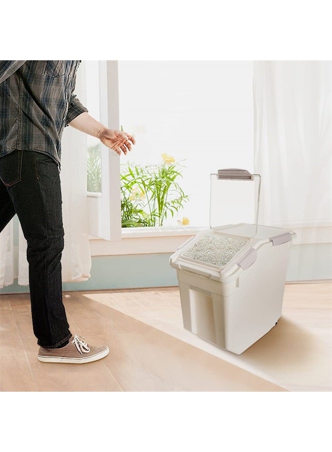 Saim 2 Pcs Large Dog Food Storage Containers Dry Food Dispenser Storage Tank Pet Dog Cat Food Bin with Locking Lid,Measuring Cup,Scoop & Wheels,33 LB Capacity,Grey - Image 4