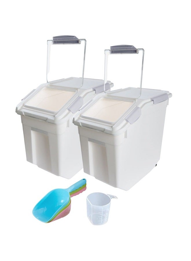 Saim 2 Pcs Large Dog Food Storage Containers Dry Food Dispenser Storage Tank Pet Dog Cat Food Bin with Locking Lid,Measuring Cup,Scoop & Wheels,33 LB Capacity,Grey - Image 1