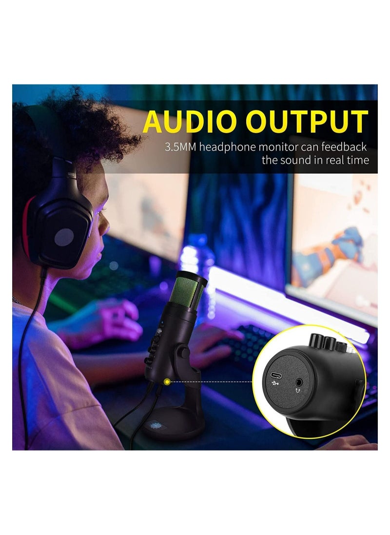 ULHYC - Gaming Microphone, USB Condenser Podcast Microphone With RGB Lighting,Tap-to-Mute Sensor, Cardioid Polar Pattern For Gaming, Streaming, Podcasts, Twitch, YouTube And Discord - Image 1