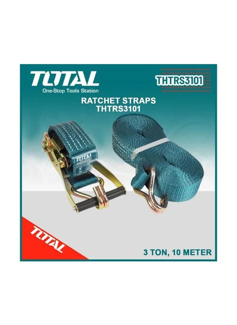 T0TAL THTRS3101 3 Ton 10 Meter Length Ratchet Strap  Lashing Belt 50mm 2 Width Double Hooks