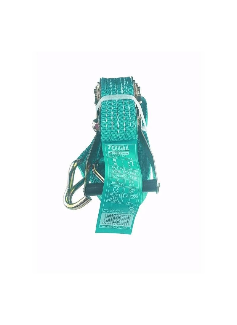 T0TAL THTRS3101 3 Ton 10 Meter Length Ratchet Strap  Lashing Belt 50mm 2 Width Double Hooks
