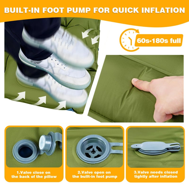 FrutPunch Camping Sleeping Pad, Ultralight Camping Mat with Pillow, Built-in Foot Pump Inflatable Sleeping Pads Compact for Camping Backpacking Hiking Traveling Tent, Single - Image 3