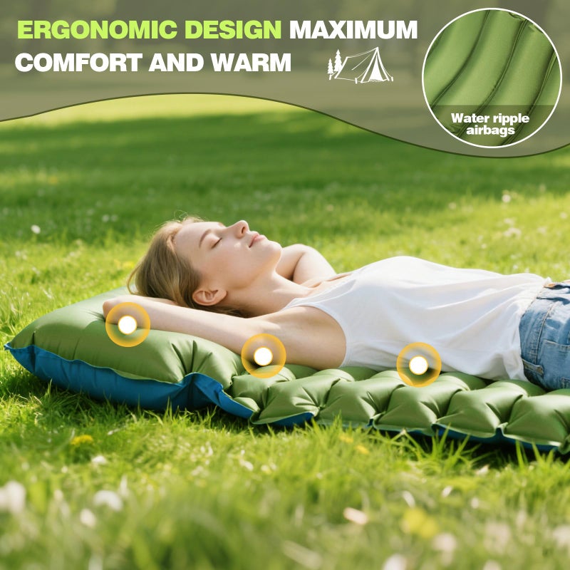FrutPunch Camping Sleeping Pad, Ultralight Camping Mat with Pillow, Built-in Foot Pump Inflatable Sleeping Pads Compact for Camping Backpacking Hiking Traveling Tent, Single - Image 5