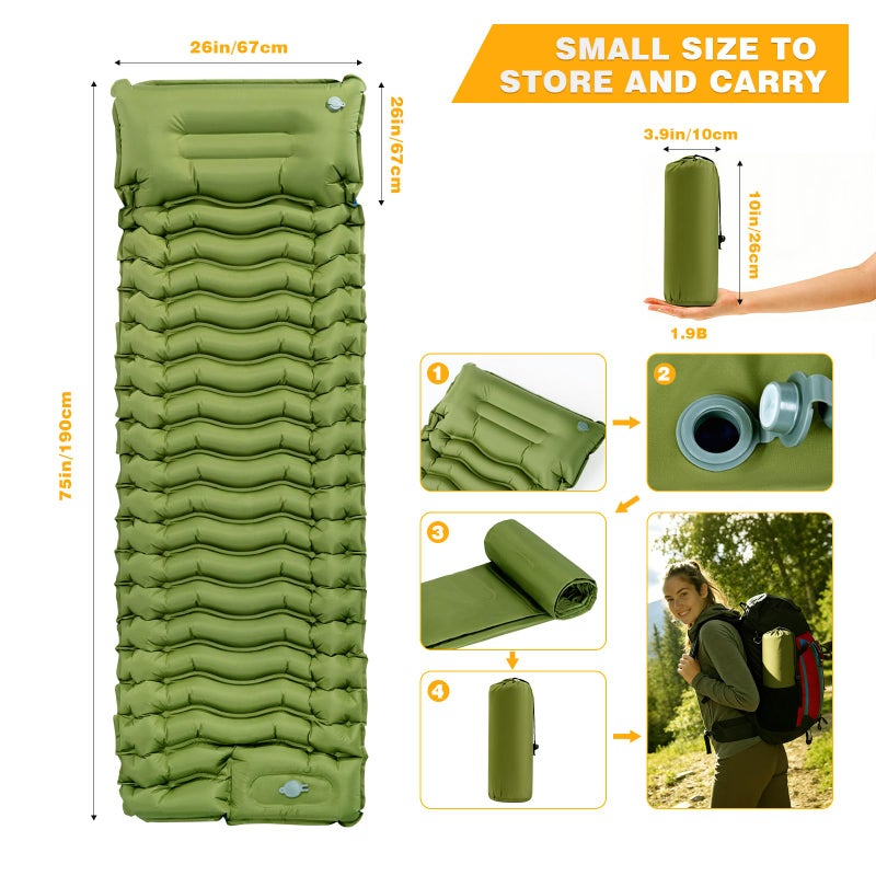 FrutPunch Camping Sleeping Pad, Ultralight Camping Mat with Pillow, Built-in Foot Pump Inflatable Sleeping Pads Compact for Camping Backpacking Hiking Traveling Tent, Single - Image 2