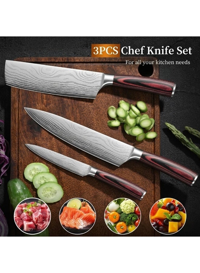 KLYTE Premium 3-Piece Butcher Knife Set, Professional Chef Kitchen Knife Collection with Ergonomic Patterned Handles and Gift Box for Home Cooking - Image 3