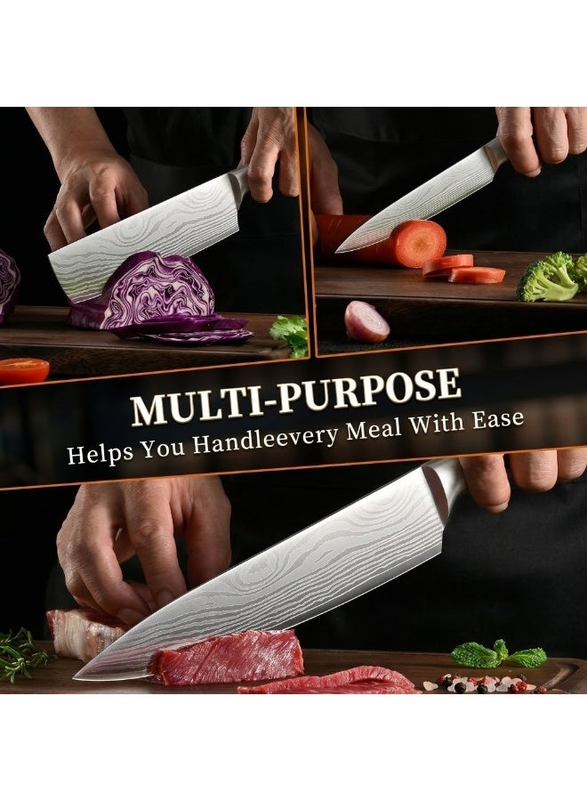 KLYTE Premium 3-Piece Butcher Knife Set, Professional Chef Kitchen Knife Collection with Ergonomic Patterned Handles and Gift Box for Home Cooking - Image 4