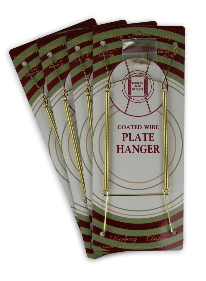 BANBERRY DESIGNS Banberry Designs Brass Vinyl Coated Plate Hanger 10 To 14 Inch Pack Of 4 Hangers - Plate Hangers For The Wall - Image 1
