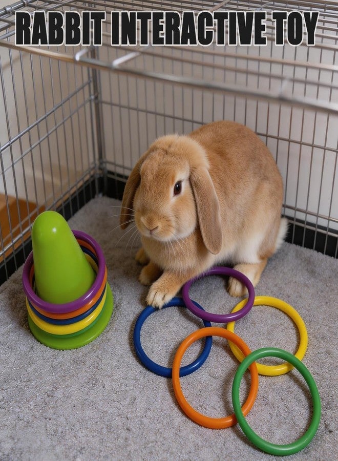 nsgglecher 13PCS Rabbit Training Ring Toy, Rabbit Interactive Toy, Bunny Stacking & Educational Toys with 3 Stacking + 10 Rings, Interactive Bunny Enrichment Puzzle Game, Educational Chew Toy for Small Pets - Image 4