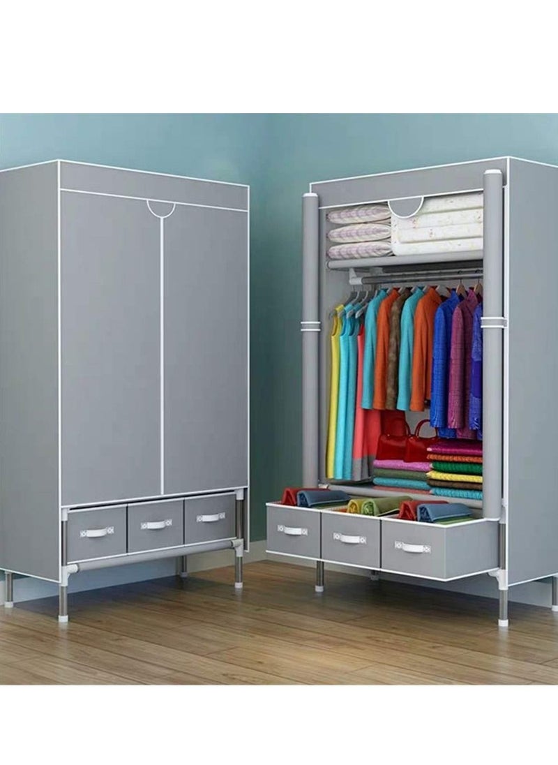 MIXDE - Fabric Wardrobe Clothes Storage Closet with Three Drawer Zipper Foldable Non-Woven Cover Hanging Rod Freestanding Canvas Garment Organizer Rack for Bedroom Home - Image 1