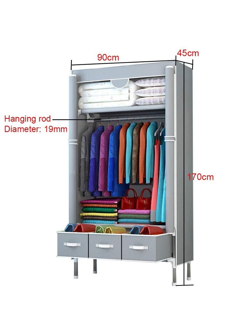 MIXDE - Fabric Wardrobe Clothes Storage Closet with Three Drawer Zipper Foldable Non-Woven Cover Hanging Rod Freestanding Canvas Garment Organizer Rack for Bedroom Home - Image 1