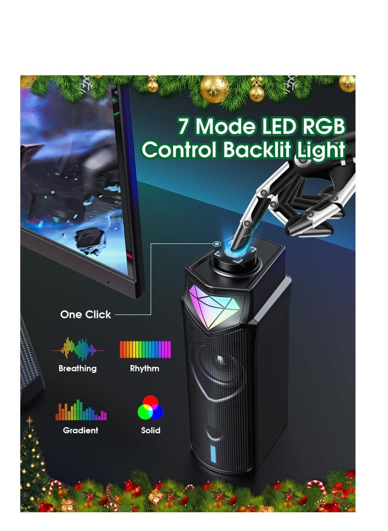 Computer Speakers for PC Desktop Monitor, Bluetooth Dynamic RGB Computer Sound Bar, Dual HiFi Stereo u0026 Gradient RGB Lighting, USB Powered Speakers, for PC Laptop Tablet Desktop(Include C Adapter) - Image 4