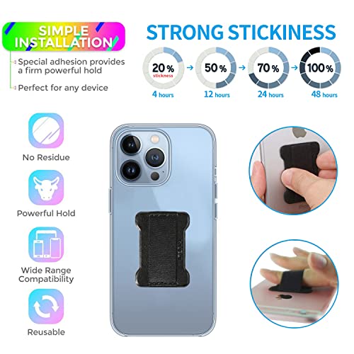 WUOJI Universal Phone Grip for Smartphones - Phone Holder for Hand for Back of Phone - Wireless Charging Compatible (Black Blue) - 2Pack - Image 2