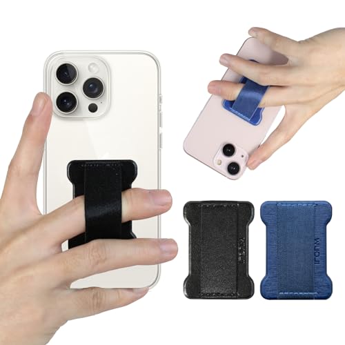 WUOJI Universal Phone Grip for Smartphones - Phone Holder for Hand for Back of Phone - Wireless Charging Compatible (Black Blue) - 2Pack - Image 1