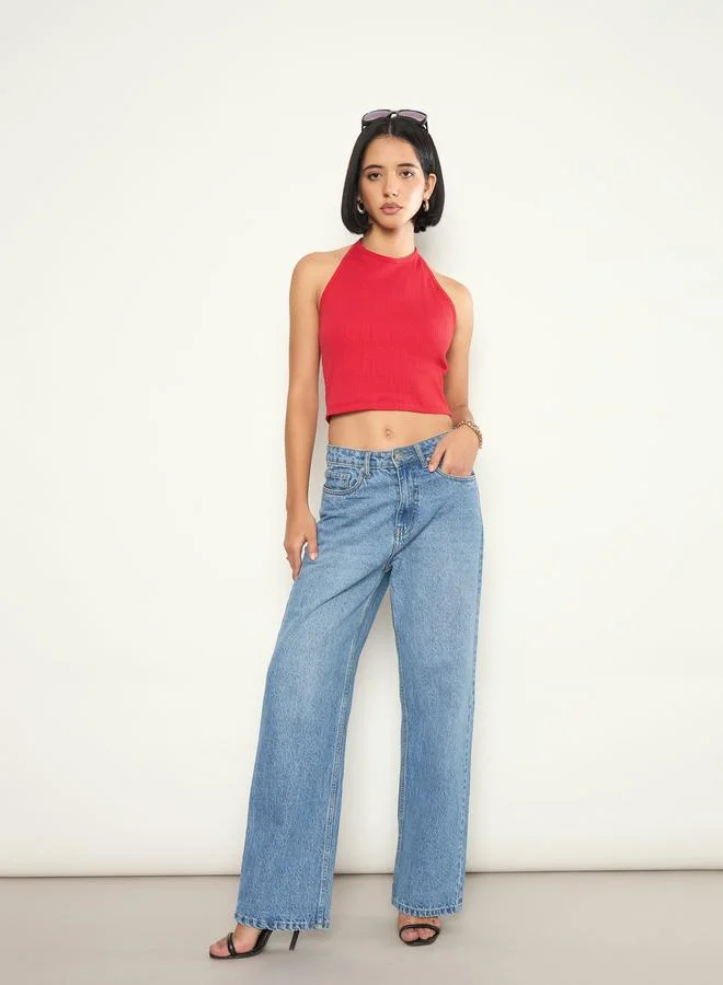Sassafras Red Rib Halter Neck Crop Top