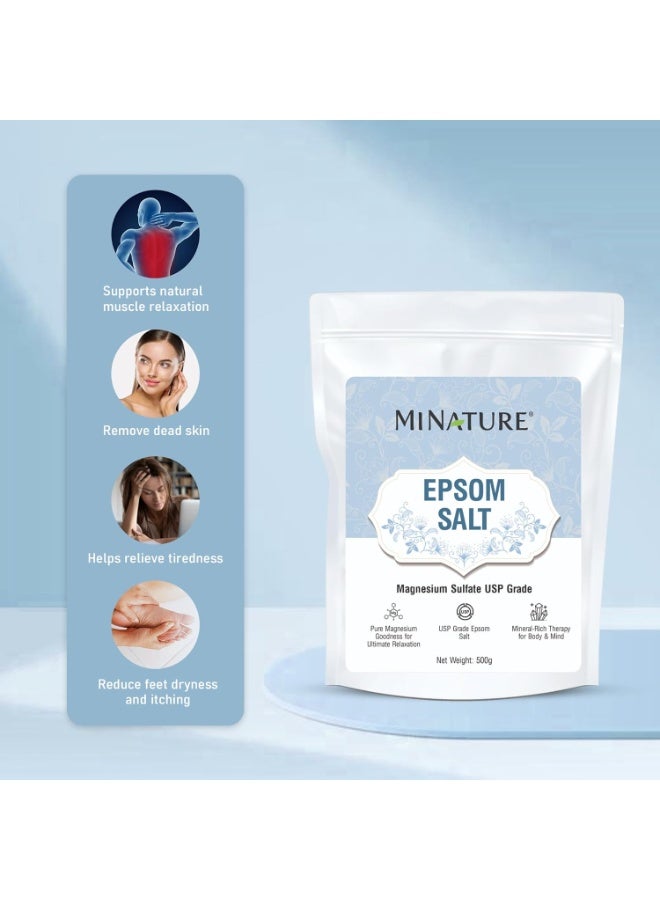 Mi Nature Epsom Salt| Certified USP Grade Epsom Bath Salt 500g(17.63oz) | Pure Magnesium Mineral for Bath Relaxation, Muscle Comfort & Plant Nourishment |Multipurpose Salt - Image 3