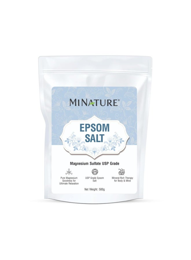 Mi Nature Epsom Salt| Certified USP Grade Epsom Bath Salt 500g(17.63oz) | Pure Magnesium Mineral for Bath Relaxation, Muscle Comfort & Plant Nourishment |Multipurpose Salt - Image 1