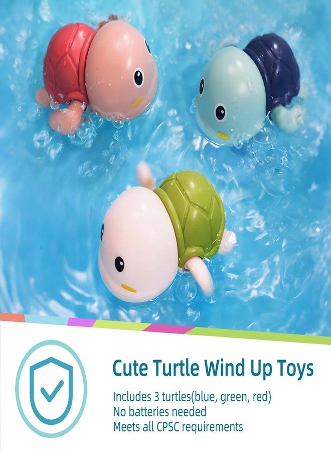 LiKee Bath Toys 3 Pack with 3 Colors | Cute Swimming Turtles Wind Up Toys for Baby Toddlers 1+ Year Old | Floating Bath & Pool Toys for Kids Age 1-3-5 | Baby Shower & Birthday Gift (Boys Girls) - Image 2