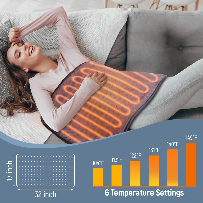 Kdti King Size Heating Pad (17""?32"") - Electric Heating Pad For Back Pain  Cramps Relief  6 Temperature Settings  Fast Heat  Auto Shut Off  Moist & Dry Heat Therapy  Machine Washable - Image 2