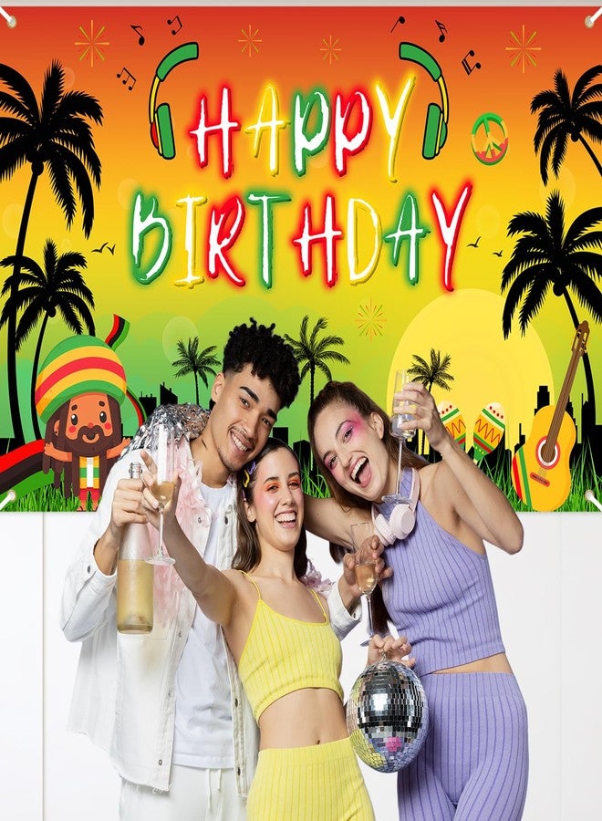 Avezano Reggae Birthday Backdrop Palm Tree Reggae Party Decorations Banner Rasta Jamaican Music Themed Happy Birthday Party Supplies Music Party Banner 70.8 x 43.3 Inch - Image 5