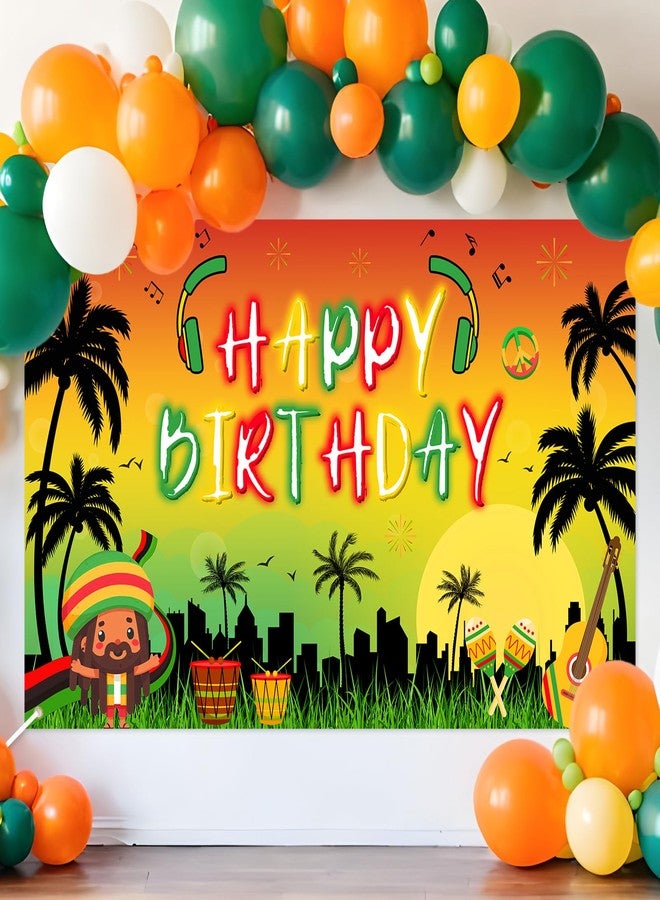 Avezano Reggae Birthday Backdrop Palm Tree Reggae Party Decorations Banner Rasta Jamaican Music Themed Happy Birthday Party Supplies Music Party Banner 70.8 x 43.3 Inch - Image 2