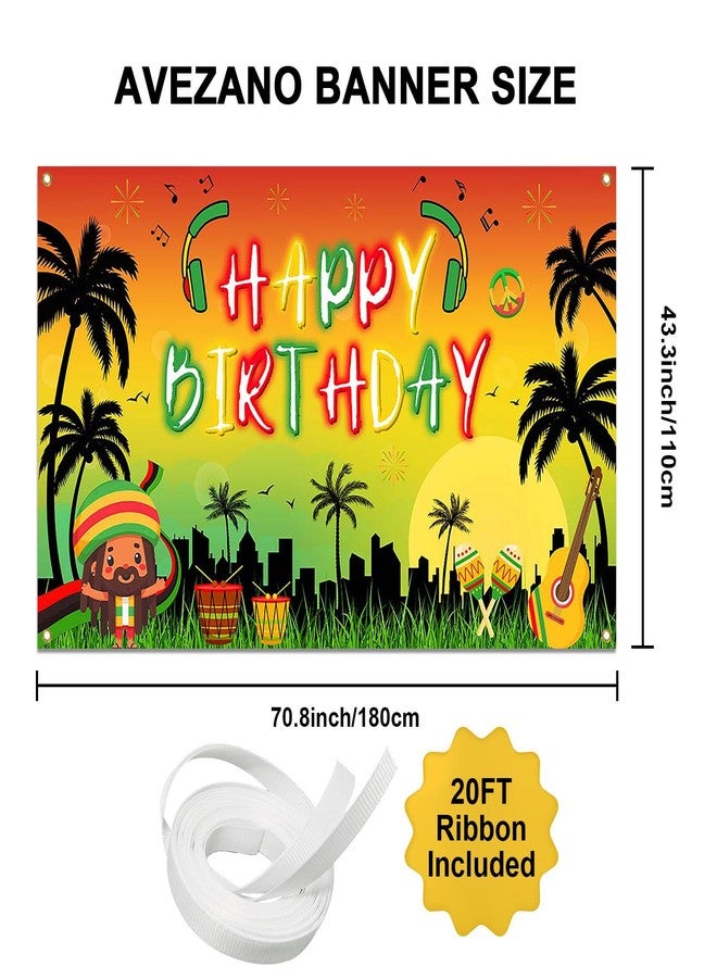 Avezano Reggae Birthday Backdrop Palm Tree Reggae Party Decorations Banner Rasta Jamaican Music Themed Happy Birthday Party Supplies Music Party Banner 70.8 x 43.3 Inch - Image 3