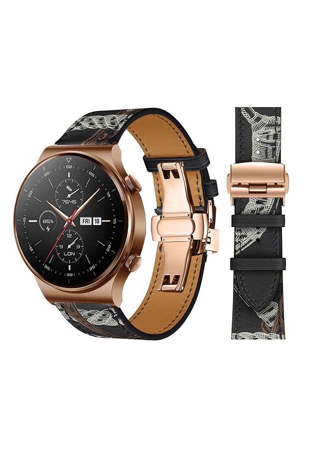 NIBEMINENT 22mm-Genuine Leather Replacement Band For Huawei Watch GT2 Pro Black/White  - Image 1