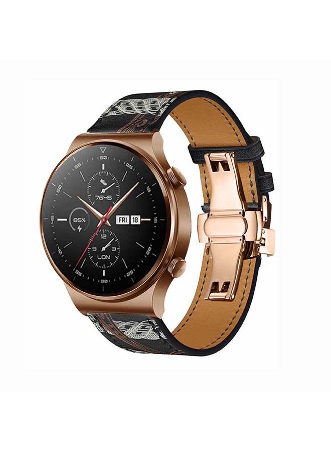 NIBEMINENT 22mm-Genuine Leather Replacement Band For Huawei Watch GT2 Pro Black/White  - Image 2
