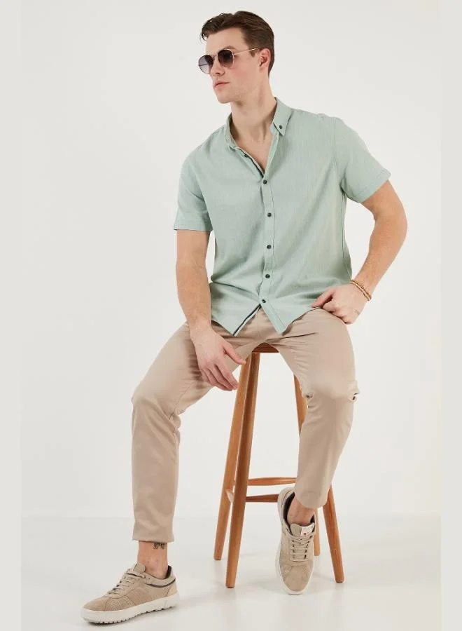 بوراتي Buratti Cotton Slim Fit Button-Down Collar Short-Sleeve Shirt Men's SHIRT CF21S112546